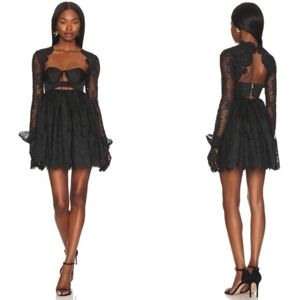 For Love and Lemons Regina Mini Dress in Black